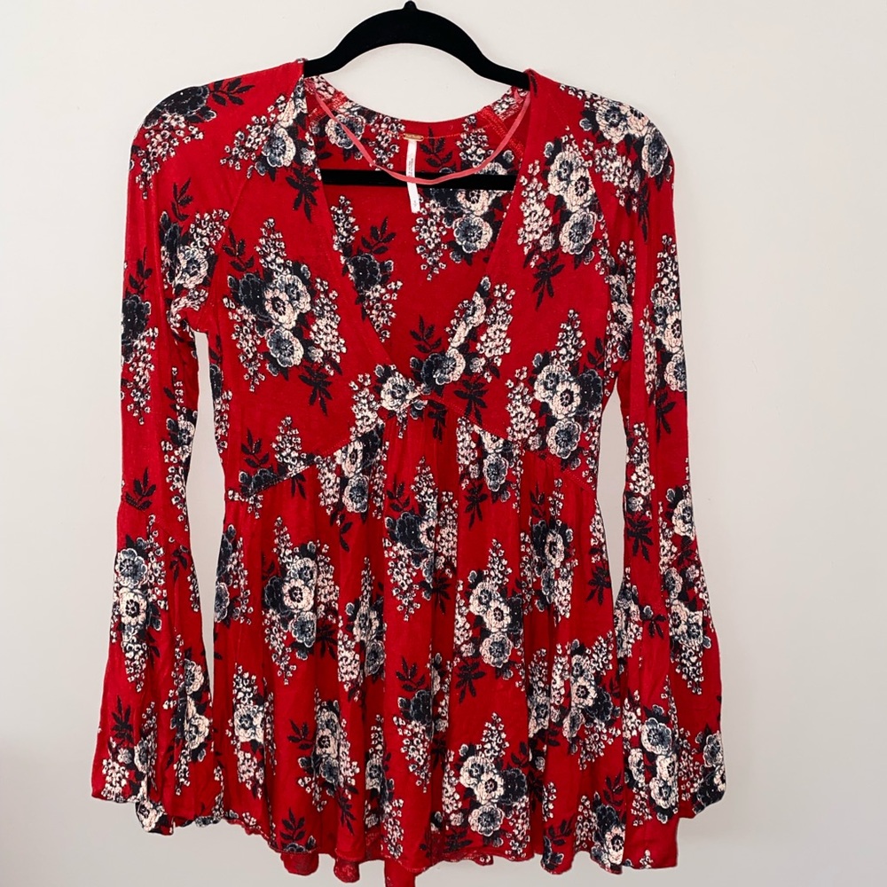 Free People Floral Bell Sleeve Blouse